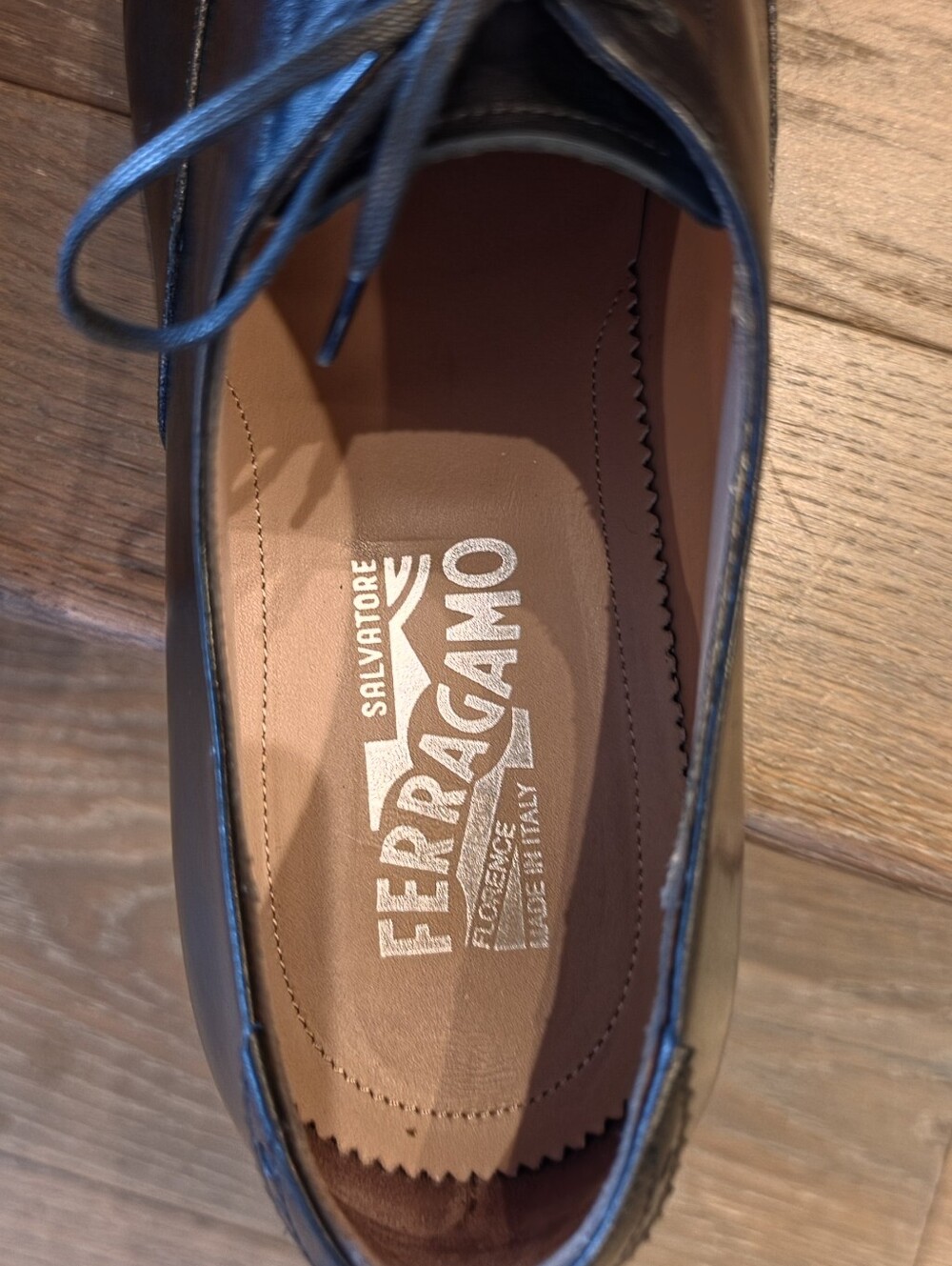 Salvatore Ferragamo Black Leather Cap-Toe Derbys with Brogue Detail - Picture 10 of 12
